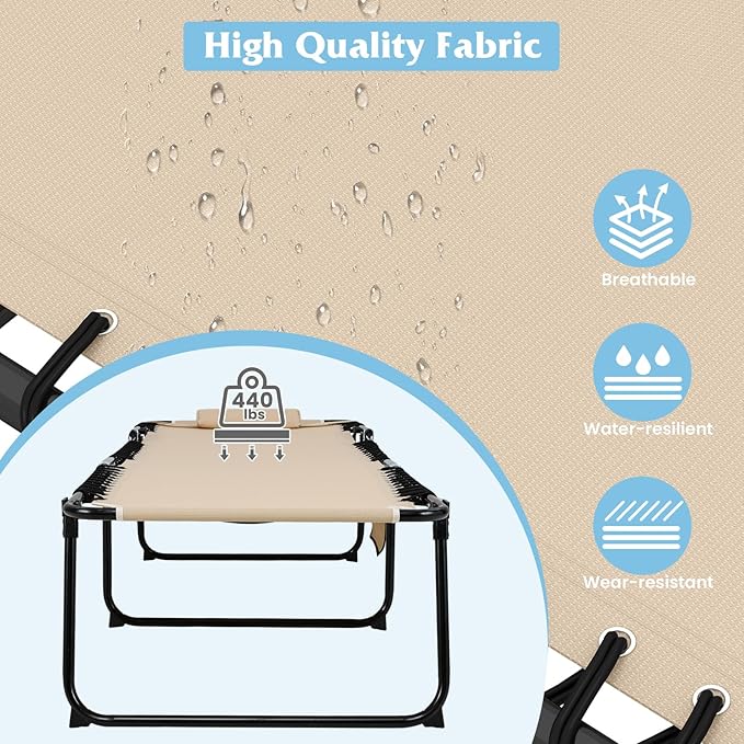 GYMAX Lounge Chair for Outside, 440lbs 27” Oversize Folding Beach Tanning - Image 8