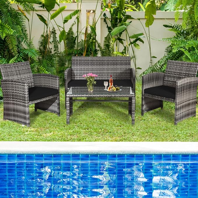 Tangkula 4 PCS Wicker Patio Conversation Set, Outdoor Rattan Sofas - Image 4