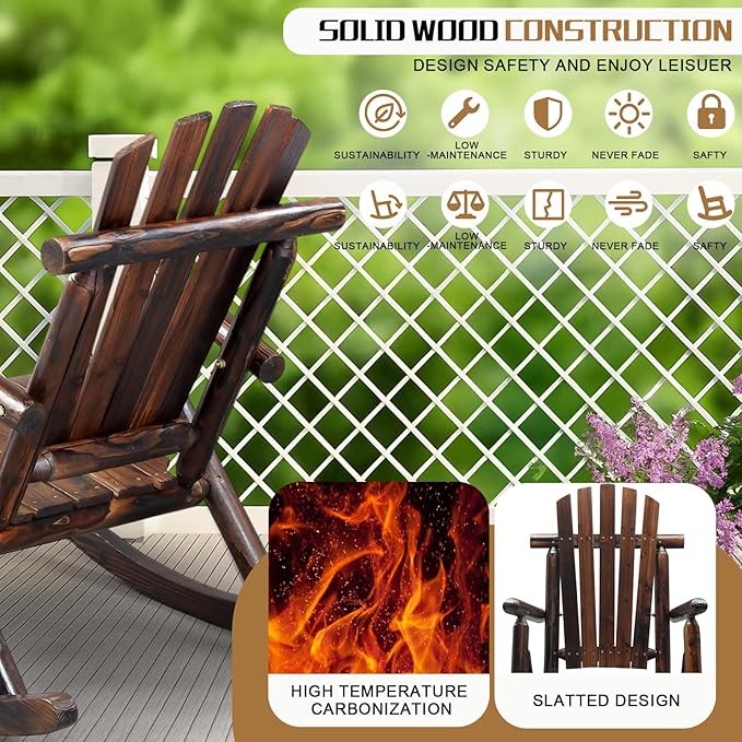 Outvita Wooden Rocking Chair Set of 2, Fir Log Adirondack Rocker, Outdoor Wood - Image 6