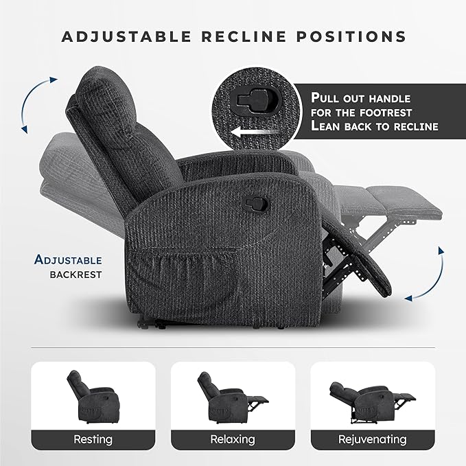 Lexicon Manual Recliner Chair, Textured Microfiber Reclining Chair, Wall Hugger - Image 4