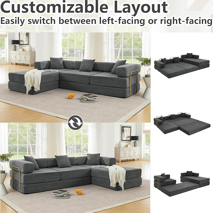 HANXIN 108" Modular Sectional Sofa, Futon Convertible Sofa Bed, Oversized - Image 4