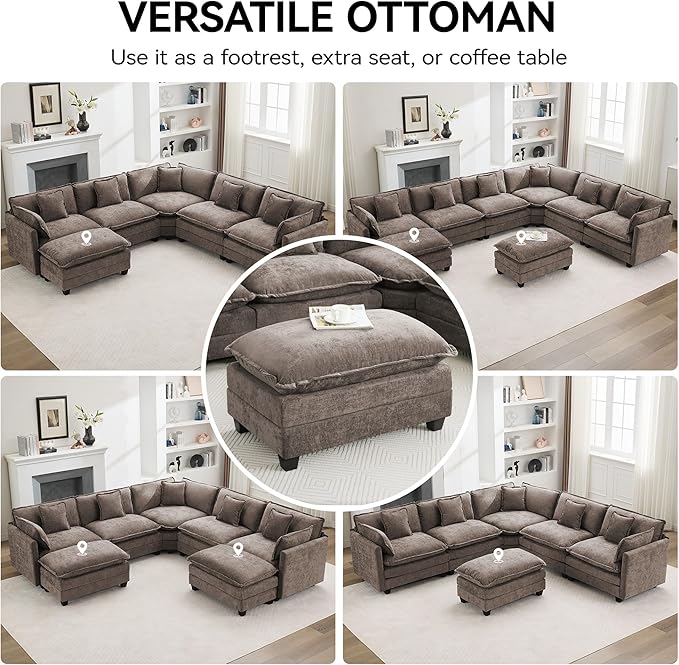 35‘’ Modern Chenille Cloud Sofa Ottoman, Rectangle Ottoman - Image 7
