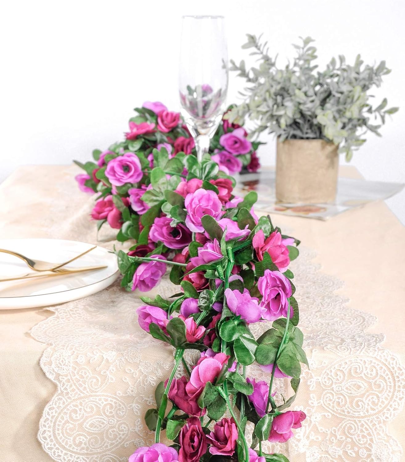 Miracliy 9Pcs 74FT Purple Flower Garland Artificial Rose Arch Vines Fake Spring Floral Garland for Flower Wall Backdrop Wedding Mothers Day Garden Tea Party Decoration