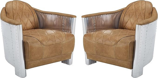 Art Leon Genuine Leather Accent Chair, Mid Century Industrial Armchair by ArtLeon