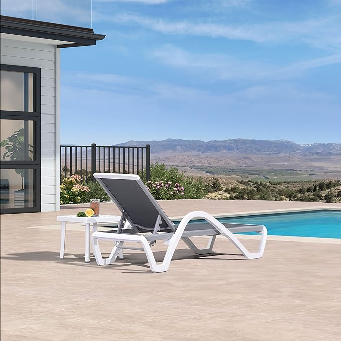 PURPLE LEAF Patio Chaise Lounge Chair Set Outside Aluminum Plastic Stackable - Image 4