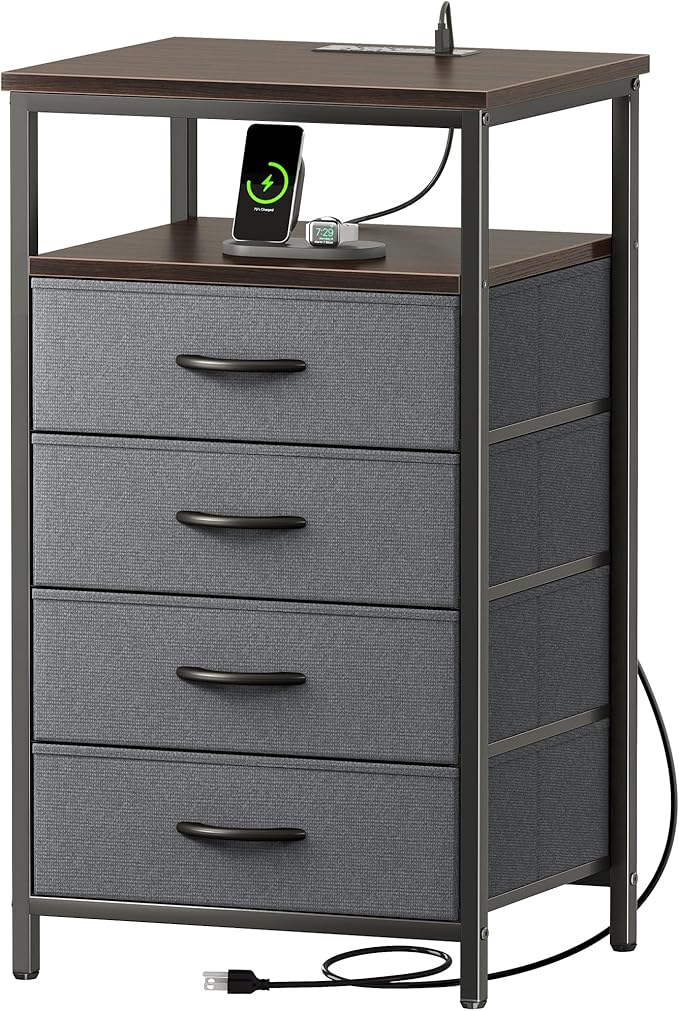 Huuger Night Stand with Charging Station, 4 Drawer Dresser by Huuger