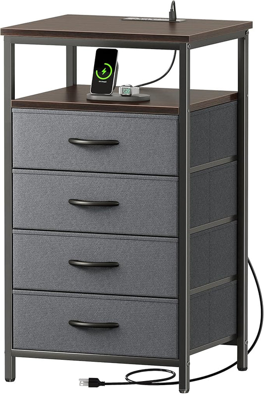 Huuger Night Stand with Charging Station, 4 Drawer Dresser by Huuger