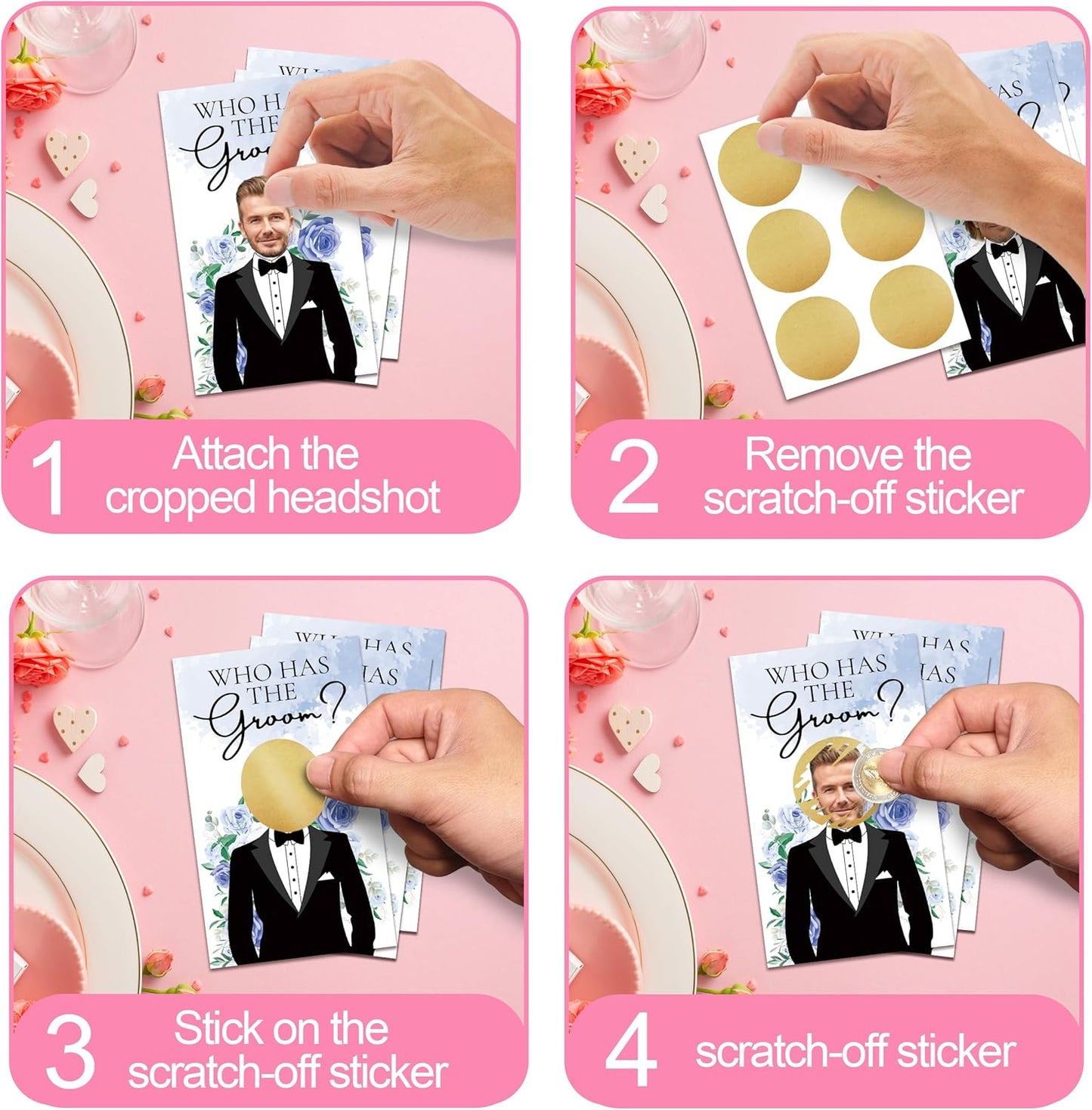 Who Has The Groom Bridal Shower Games, 41 Pcs Blue Floral Scratch Off Cards, 3.5"x 2.1" Funny Bachelorette Party Game Favor Decor, Engagement Party Ideas Activities-A04