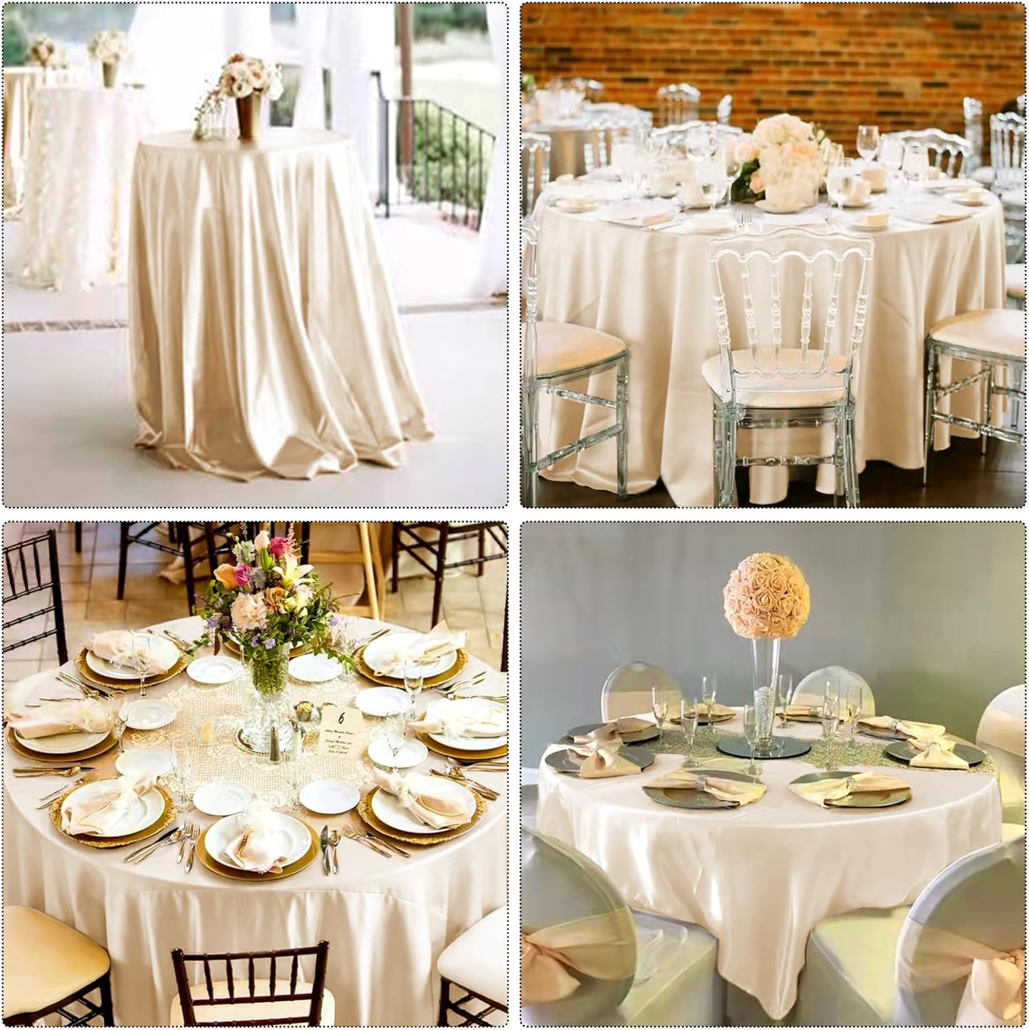 fani 6 Pack 108 Inch Champagne Round Tablecloth - Premium Silky Satin Tablecloth Overlay Smooth Fabric Table Cover Linens, Table Decoration for Wedding Party Banquet Events Restaurant Kitchen Dining