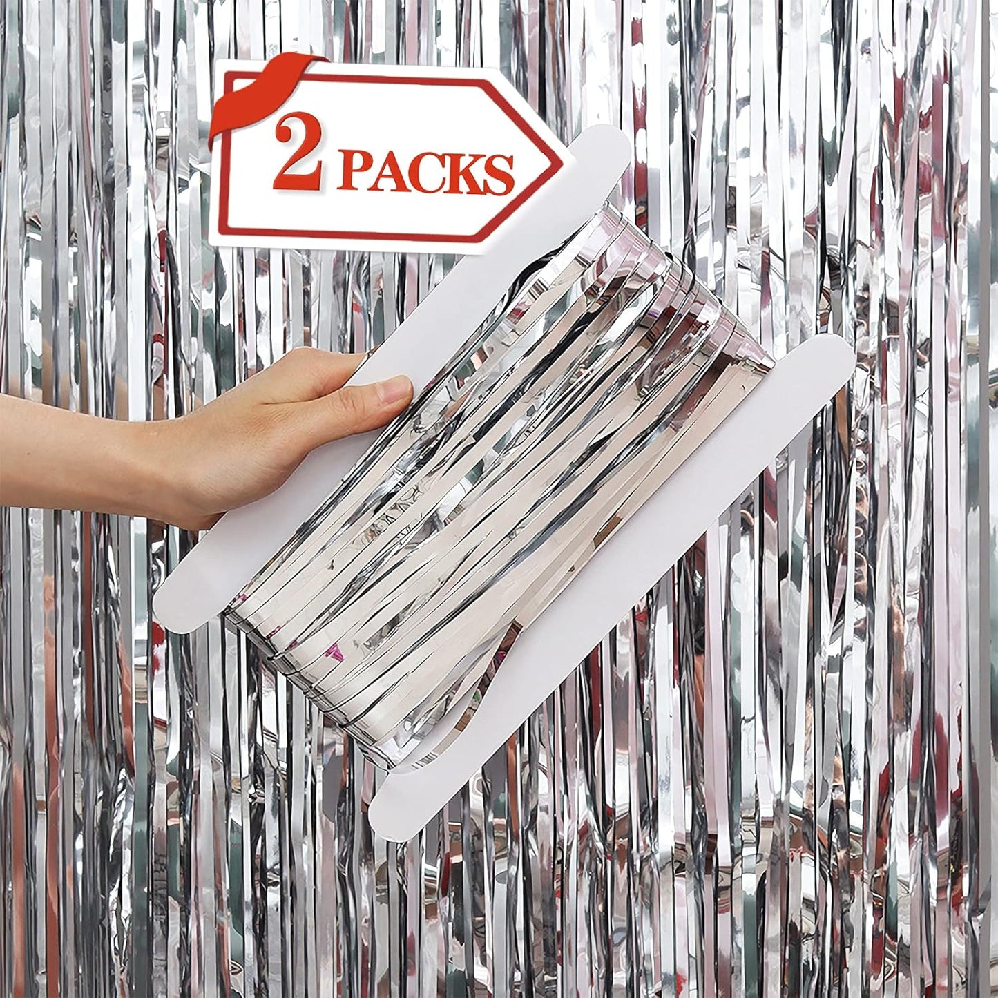 2 Pcs Silver Metallic Tinsel Foil Fringe Curtains Backdrop, 3.28 ft x 6.56 ft Streamers for Birthday Wedding Engagement Bachelorette Party Photo Booth Bridal Shower Baby Shower Decorations Supplies