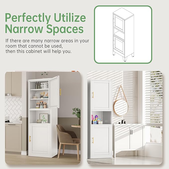 Ckzbx Tall Narrow Storage Cabinet 66.93" H Tall Bathroom Cabinet Metal Pantry - Image 5
