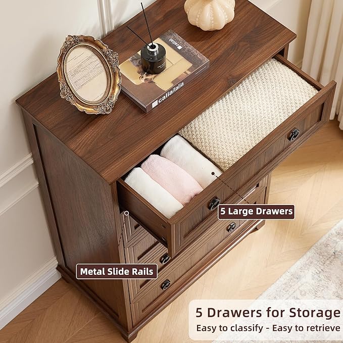 Joaxswe Farmhouse 5 Drawer Dresser - Image 4