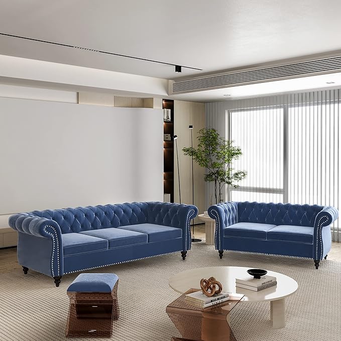 QHITTY 2 Piece Living Room Set, Sectional Chesterfield Sofa Chair Contemporary - Image 7