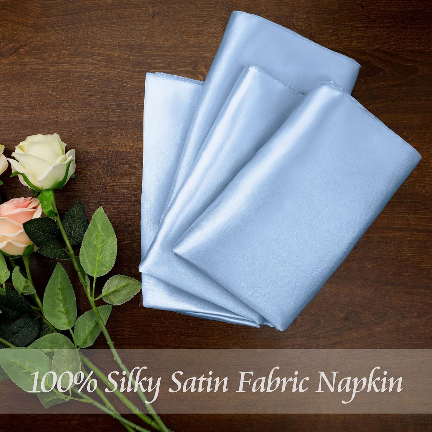 Manyshofu 60 Piece Baby Blue Satin Napkins - 20x20 Inch Square Fabric Napkins Set - Soft & Reusable for Wedding Dinner Party Lunch
