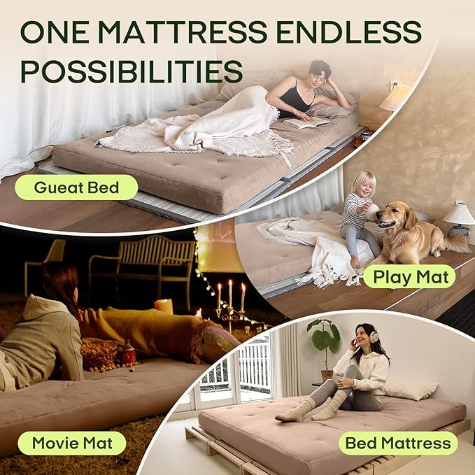 ZonLi Japanese Floor Futon Mattress Twin Size 39"x 75", 100% Cotton Cover 6'' - Image 5