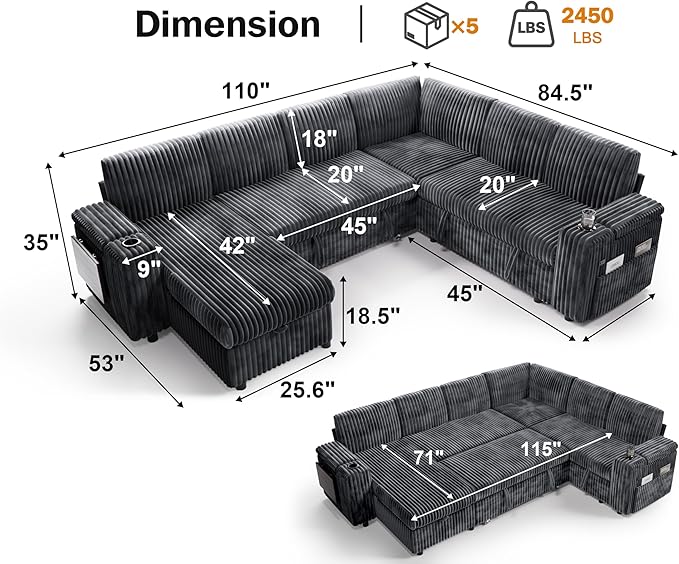 Vipbear 111" Modular Sectional Sleeper Sofa - Image 3