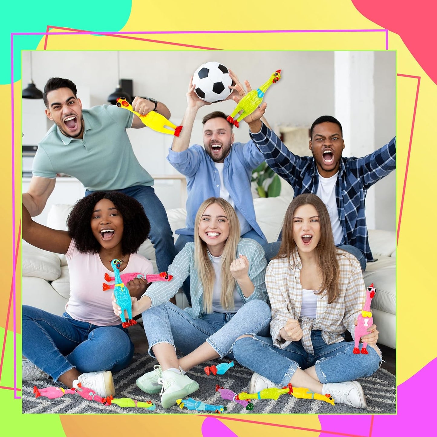 10 Pcs 9 Inch 12 Inch Rubber Chicken Dog Toy Squeaky Screaming Chicken Dog Rubber Squeeze Squeaky Prank Noise Maker Chew Toy for Pets, 2 Sizes