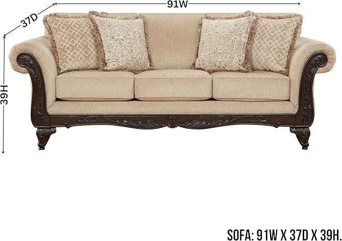 Hernen Carved Wood Frame Sofa - Image 2
