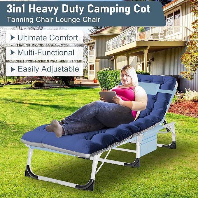 ABORON Oversized Folding Sun Tanning Chair, 3 in 1 Heavy Duty Chaise Lounge - Image 8