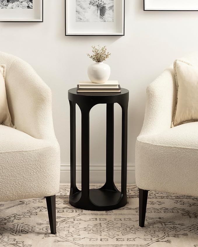 Kate and Laurel Dahl Modern Slatted Wooden Round Drink Table; 12 x 23; Black; - Image 2