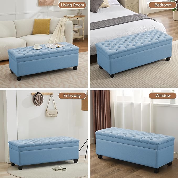WUTUTUEE 51" Fabric Storage Ottoman Bench, Upholstered Rectangle End of Bed - Image 7