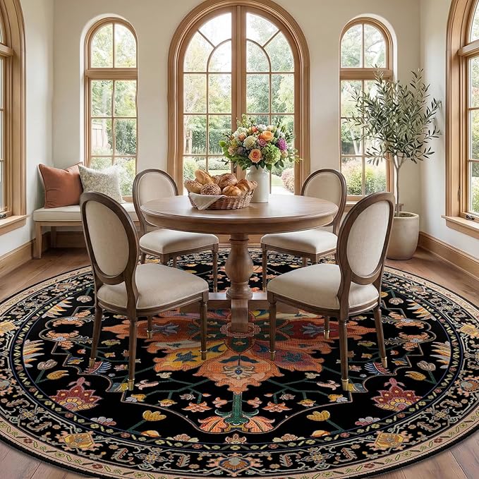 RELEANY Area Rugs Round 10ft Washable Non-Slip, Floral Vintage Distress Print - Image 3