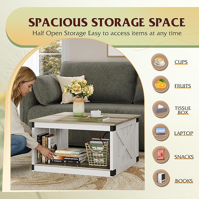 WLIVE Coffee Table, Farmhouse Coffee Table - Image 4