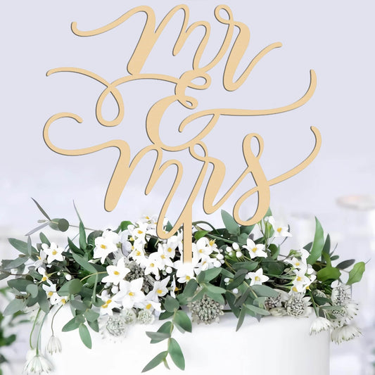 Mr and Mrs Cake Topper - Wooden Wedding Cake Toppers Bride and Groom Party Cake Decorations Supplies, Perfect for Bridal Shower, Wedding or Engagement Party
