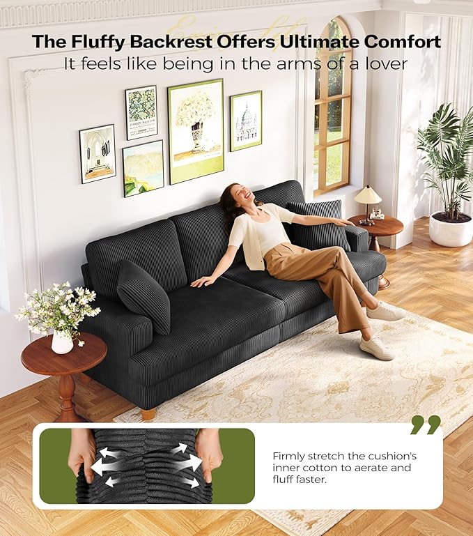 87in Corduroy Couch, Kidirect Sofa No Tool Assembly, Comfy Couches - Image 3