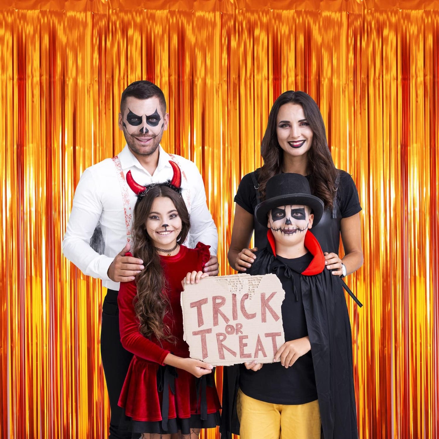 GOER 6.4 ft x 8.2 ft Metallic Tinsel Foil Fringe Curtains,Pack of 2 Party Streamer Backdrop for Birthday,Graduation Decorations and New Year Eve (Orange)