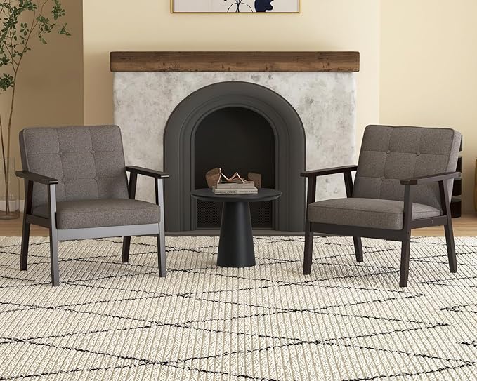 Modern Accent Chair with Arm Rest, Upholstered Linen Fabric Leisure Chair with - Image 4