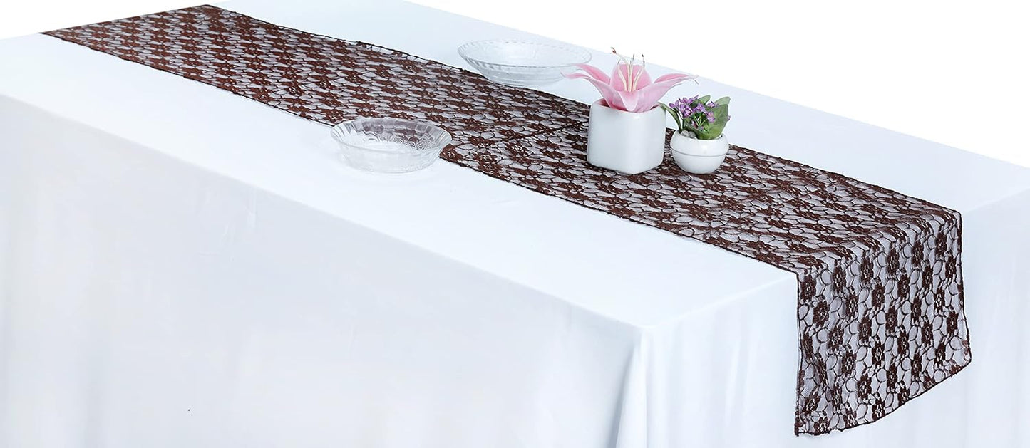 MDS Pack of 20 Wedding 12 x 108 inches Lace Table Runner for Wedding, Decorations for Birthday Parties, Banquets, Graduations, Engagements, and Runners fit Rectangle, Round Table- Coffee