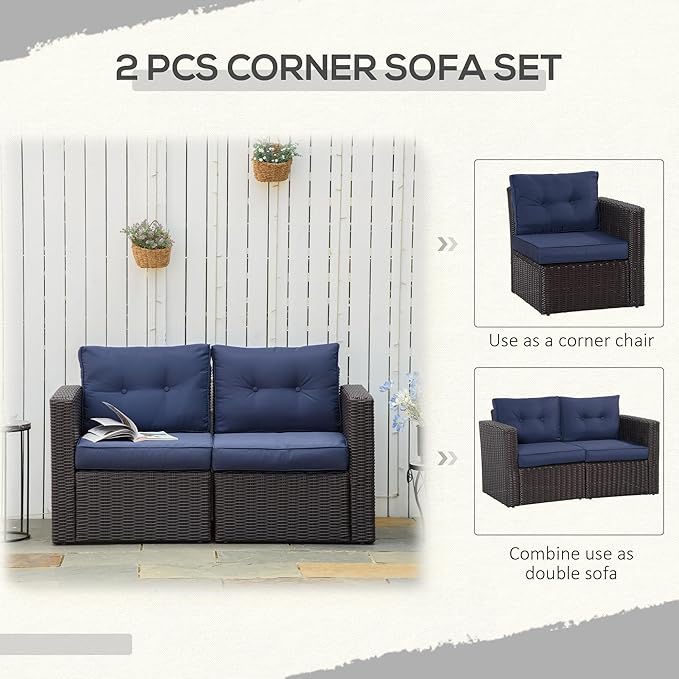 Outsunny 2 Piece Patio Wicker Corner Sofa Set, Outdoor PE Rattan Furniture - Image 7