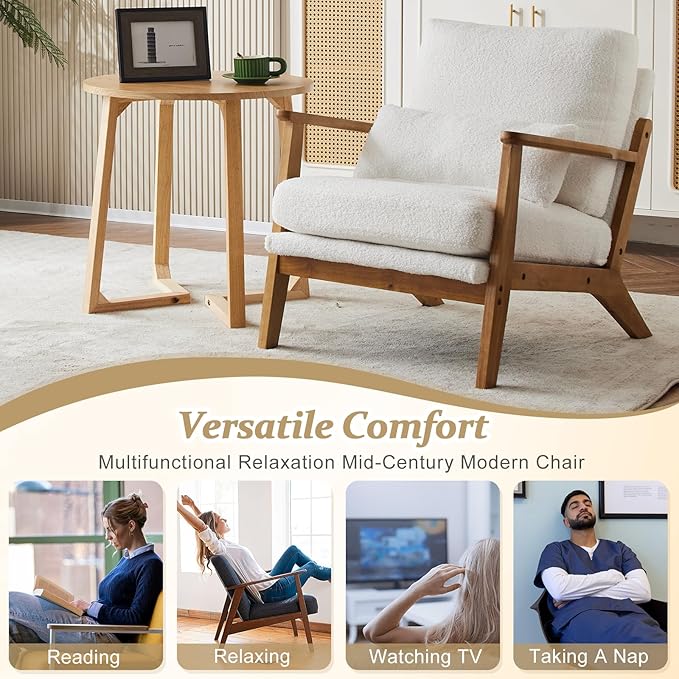 VINGLI Solid Wood Wide Armrests Accent Chair Set of 2, Upholstered Mid Century - Image 7