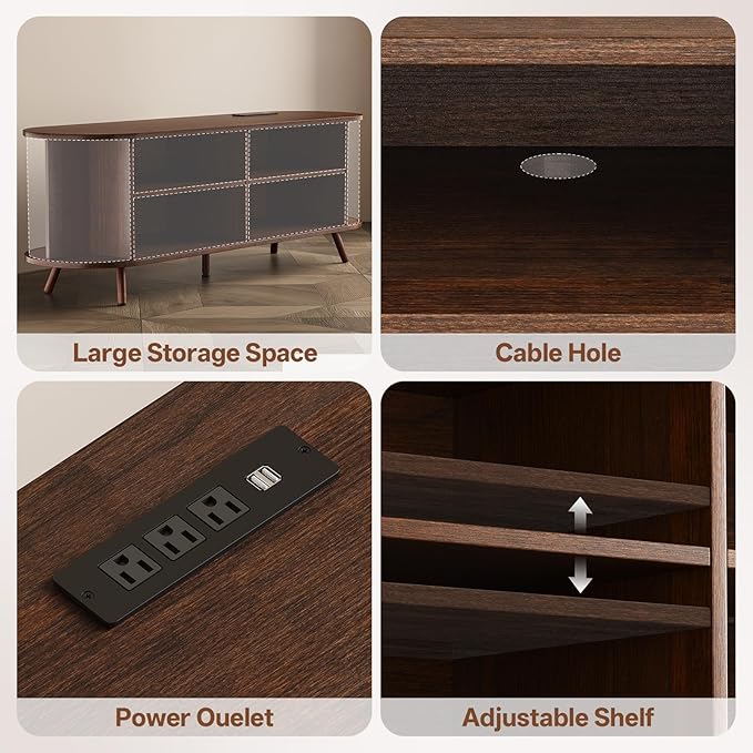 55 inch TV Stand with Power Outlet, Fluted Entertainment Center - Image 3