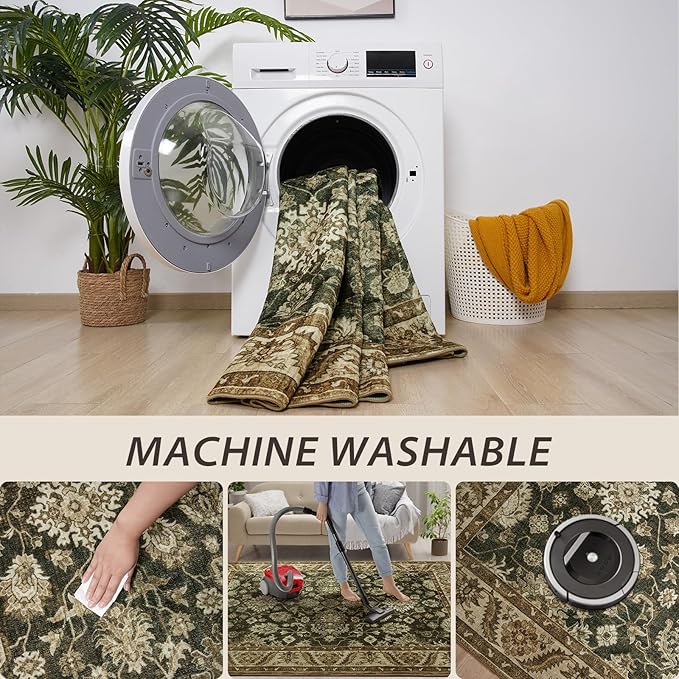 Area Rugs for Living Room, 6x9 Washable Area Rug for Bedroom, Retro Floral - Image 2