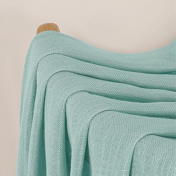 Chyhomenyc Aqua Green Semi Sheer Curtains 36 Inch Length, Light Filtering Faux - Image 9