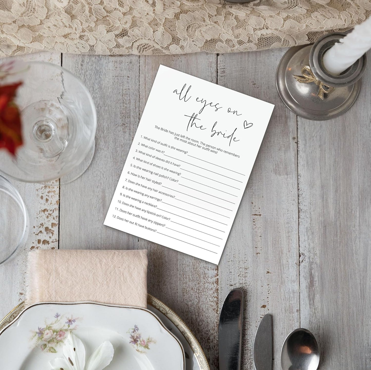 Bridal Shower Games, All Eyes On The Bride, 25Pcs Minimalist White Double-Sided Bridal Game Cards, Wedding Shower Games for Guests, Engagement Bachelorette Party Supplies - A20