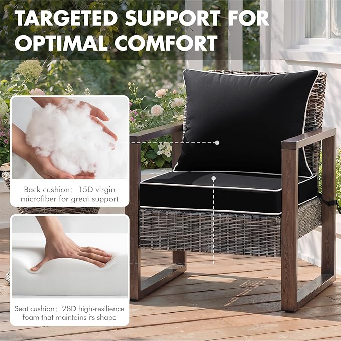 MIULEE Black Outdoor Seat Cushion 22x24 Inch Waterproof & 3 Year Fade Resistant - Image 6
