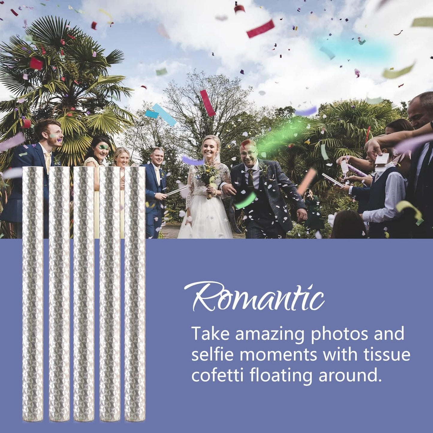 BATTIFE 21Pack Confetti Wands, Colorful Confetti Shoots Poppers, Tissue Paper Flick Flutter Sticks for Wedding Celebrations, Anniversary, Birthday, Multi-Color, 14 inch