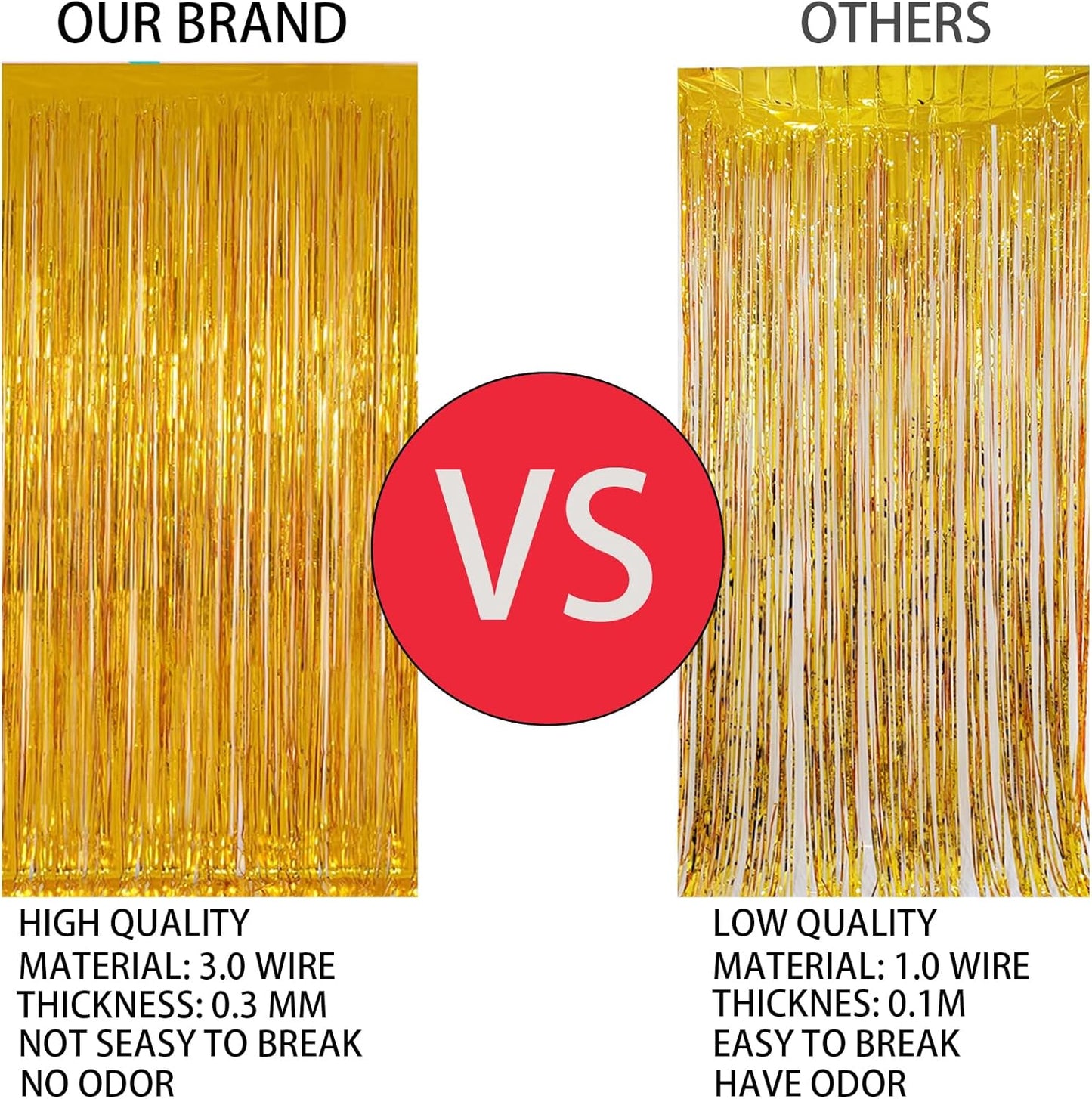 Keyali 2 Pack 3.3 * 8.3 ft Foil Curtain Metallic Tinsel Fringe Curtains Photo Booth Props Backdrop for Birthday Wedding Engagement Baby Shower Christmas Holiday Celebration Partyl,Gold