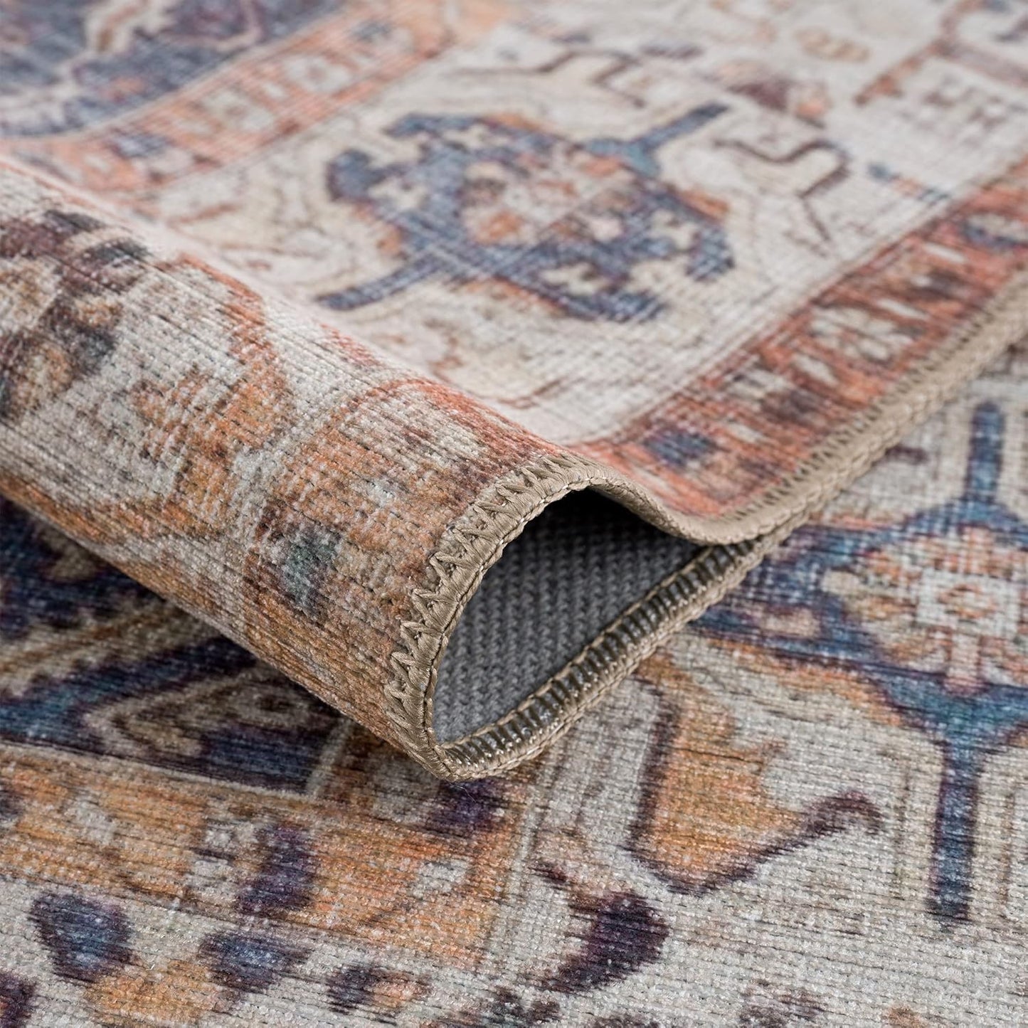 Bloom Rugs Washable 8' x 10' Rug - Orange/Blue/Beige Traditional Area Rug for Living Room, Bedroom, Dining Room, and Kitchen - Exact Size: 8' x 10'