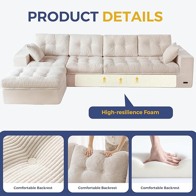 MAXYOYO 132" L Shaped Modular Sectional Sofa - Image 7