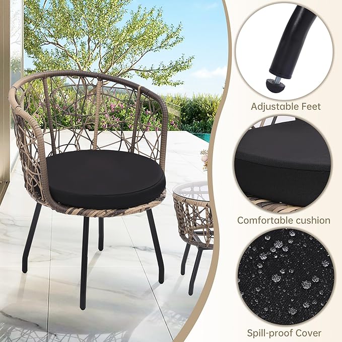 Kromax 3 Piece Bistro Set, Modern Outdoor Wicker Patio Furniture - Image 5
