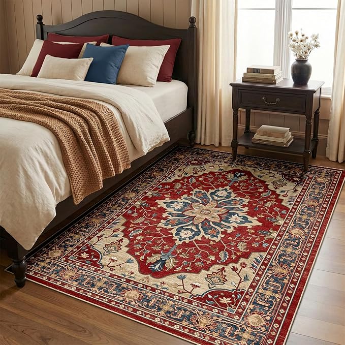 RELEANY Area Rugs 4'x6' Washable Non-Slip, Floral Vintage Distress Print - Image 2