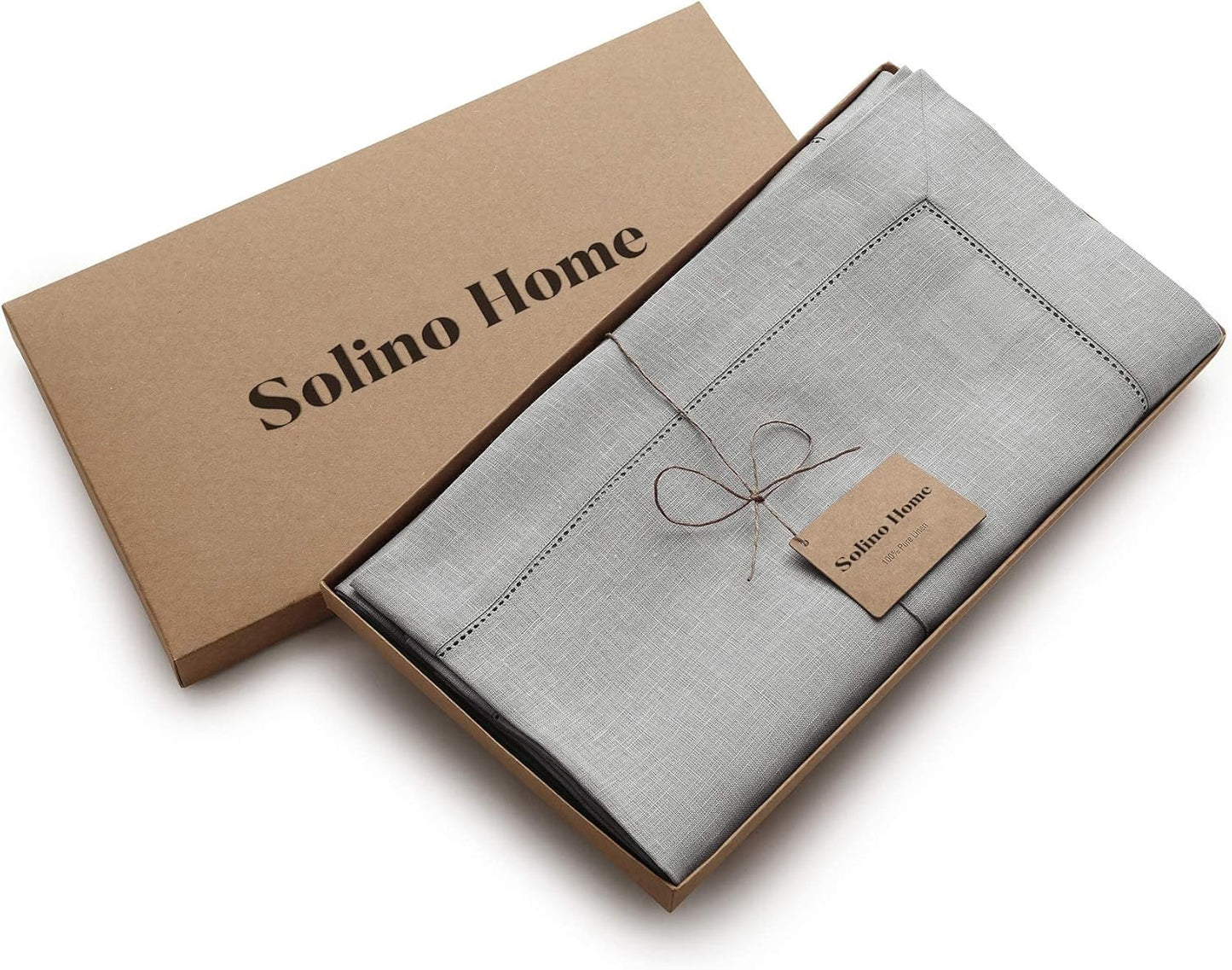 Solino Home Linen Soft Grey Tablecloth 60 x 132 Inch - Classic Hemstitch, 100% Pure Linen Rectangular Tablecloth - Machine Washable Table Cloth for Fall, Autumn, Thanksgiving, Christmas