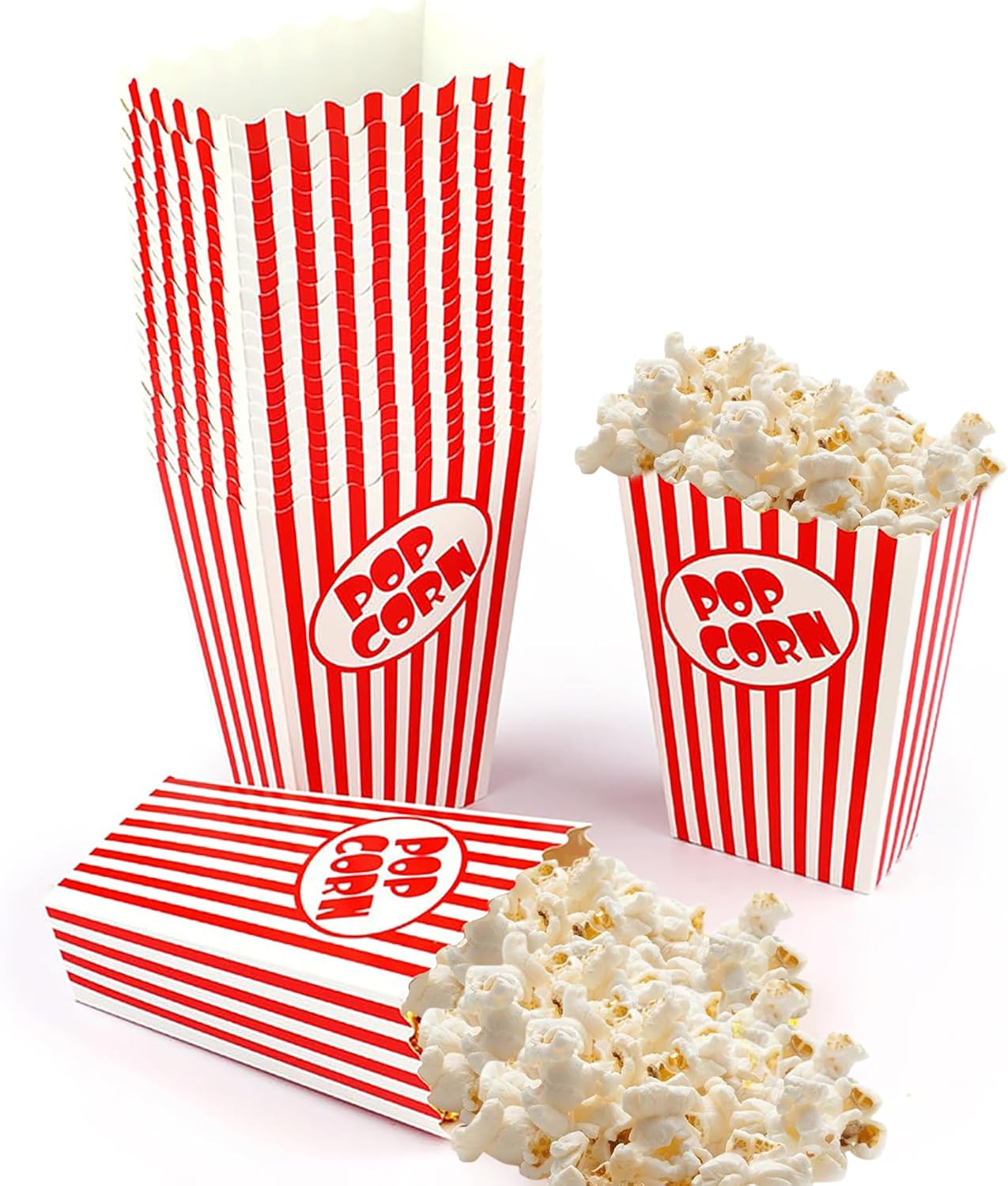 100 Pcs Small Popcorn Boxes for Party 5.5 Inches Tall Red & White Striped Popcorn Bags Mini Popcorn Buckets & Popcorn Bowl for Movie Theater, Home, Carnival Decorations (100)