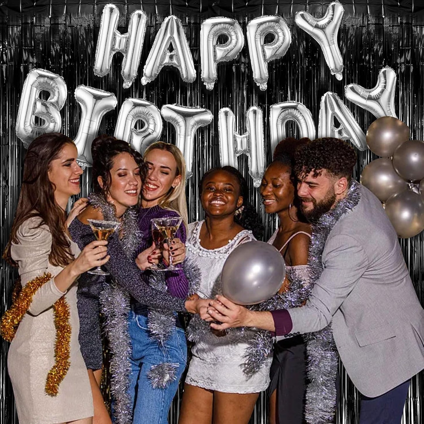 10 Pack Black Party Streamers Backdrop Tinsel Foil Fringe Curtains Halloween Birthday Party Decorations Graduation Wizard Party Supplies