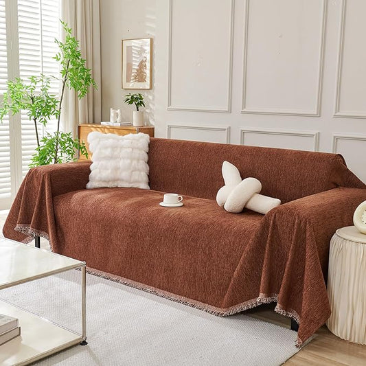 DREAMINGO Chocolate Brown Couch Cover Chenille Sofa Covers by DREAMINGO