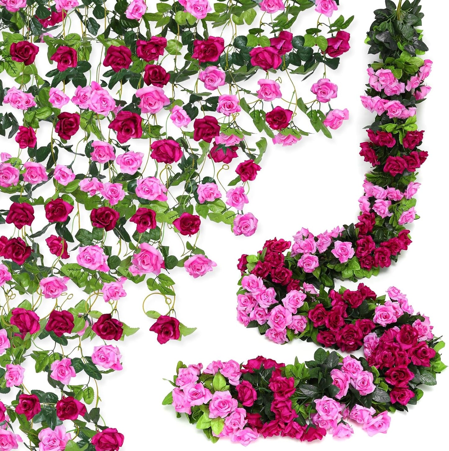Floweroyal 6 Pack Artificial Flower Garlands 15.8FT Fake Rose Vines Silk Flowers Hanging Rose Ivy for Wedding Arch Party Home Garden Wall Decor (Fuchsia)